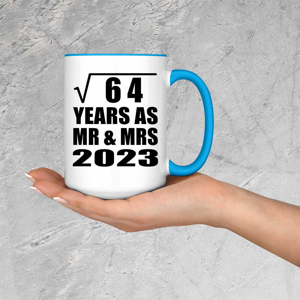 8th Anniversary Square Root of 64 Years As Mr & Mrs 2023 - 15oz Accent Mug Blue