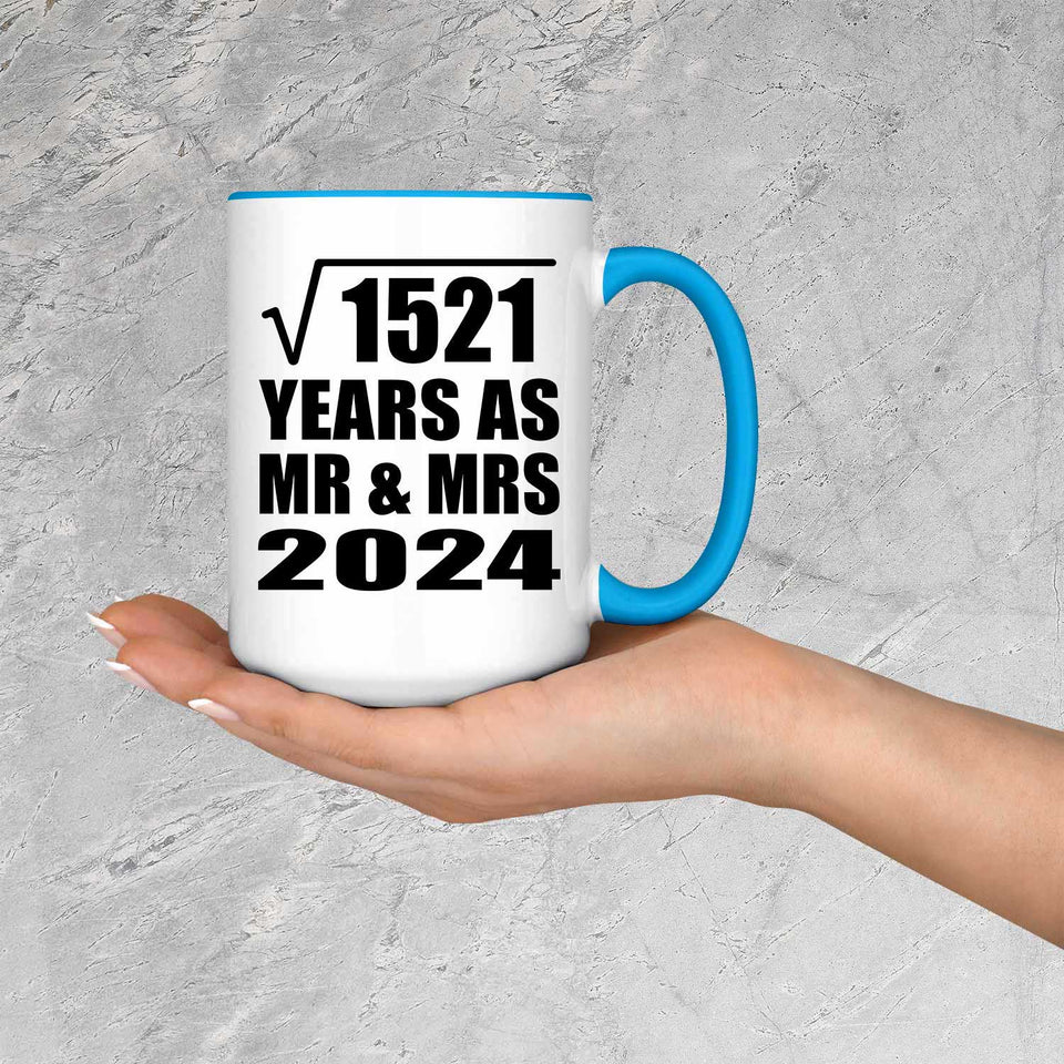 39th Anniversary Square Root of 1521 Years As Mr & Mrs 2024 - 15oz Accent Mug Blue