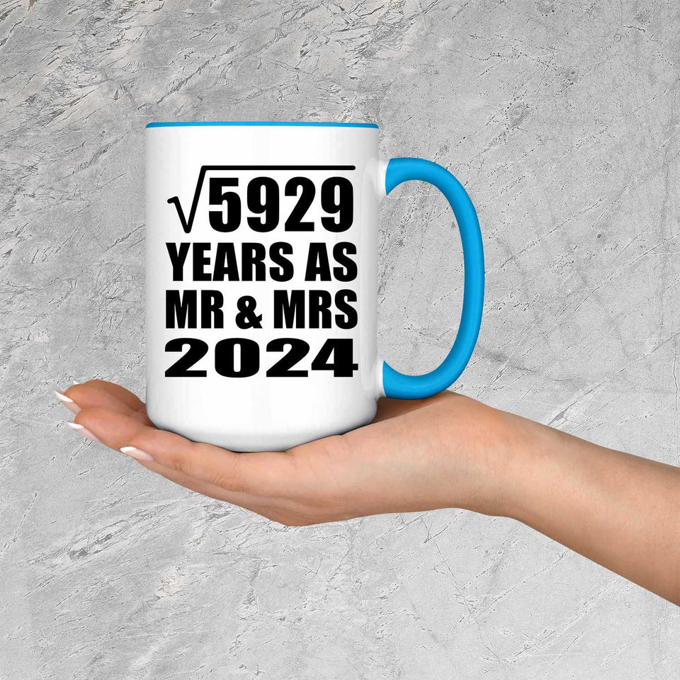 77th Anniversary Square Root of 5929 Years As Mr & Mrs 2024 - 15oz Accent Mug Blue