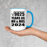 95th Anniversary Square Root of 9025 Years As Mr & Mrs 2024 - 15oz Accent Mug Blue