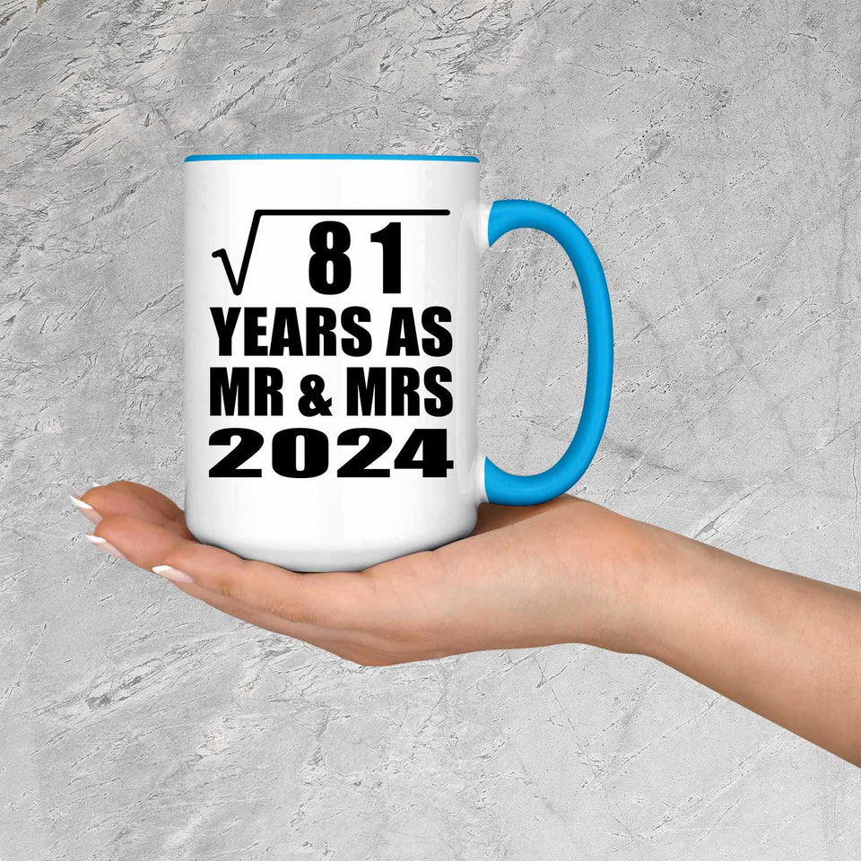9th Anniversary Square Root of 81 Years As Mr & Mrs 2024 - 15oz Accent Mug Blue