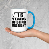 4th Anniversary Square Root of 16 Years of Being Mrs Right - 15oz Accent Mug Blue