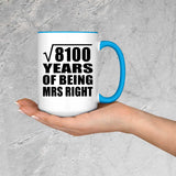 90th Anniversary Square Root of 8100 Years of Being Mrs Right - 15oz Accent Mug Blue