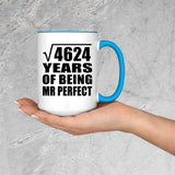 68th Anniversary Square Root of 4624 Years of Mr Perfect - 15oz Accent Mug Blue