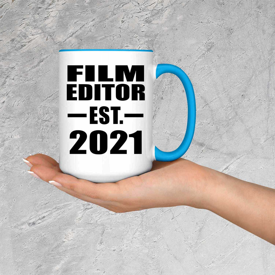 Film Editor Established EST. 2021 - 15oz Accent Mug Blue