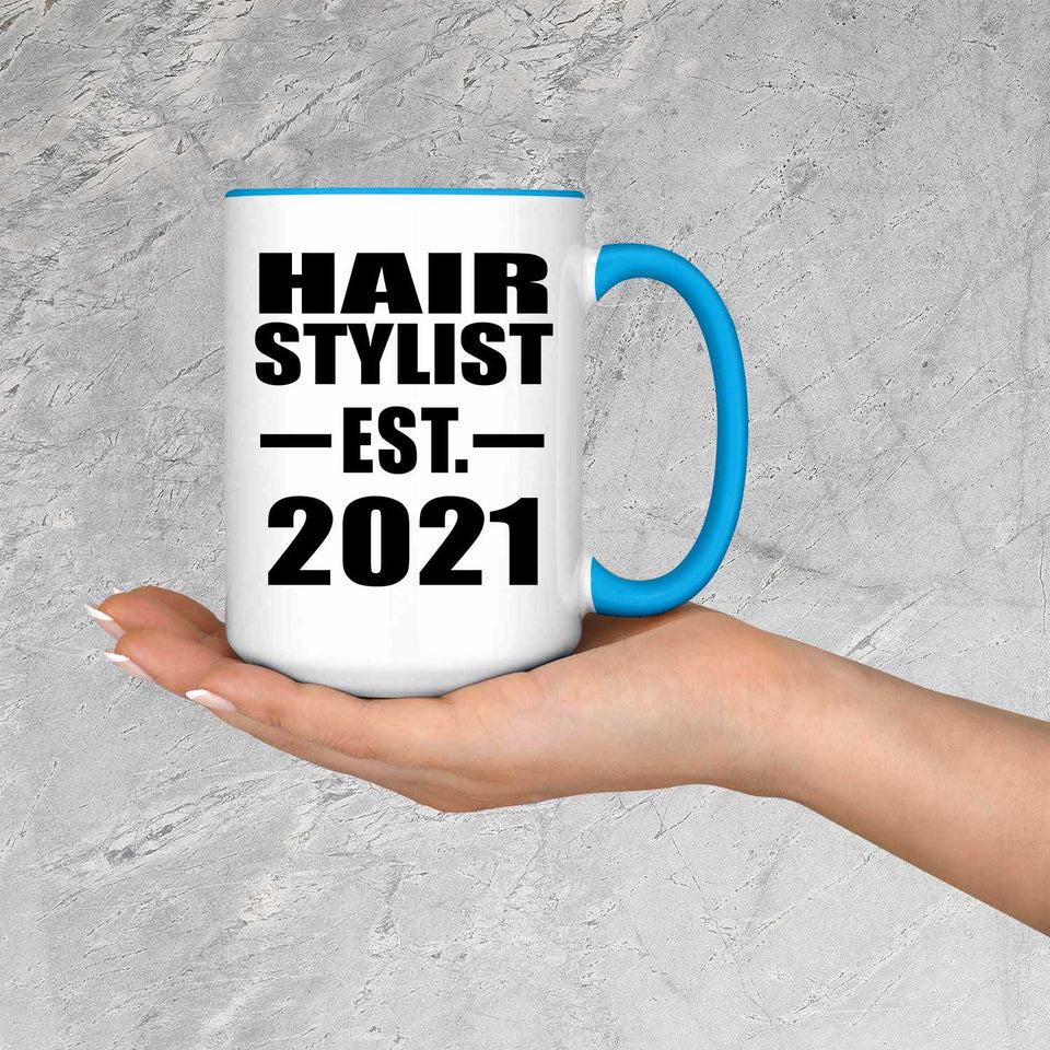 Hair Stylist Established EST. 2021 - 15oz Accent Mug Blue