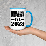 Building Inspector Established EST. 2023 - 15oz Accent Mug Blue