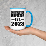 Construction Inspector Established EST. 2023 - 15oz Accent Mug Blue