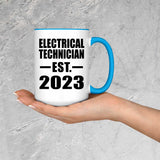 Electrical Technician Established EST. 2023 - 15oz Accent Mug Blue