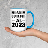 Museum Curator Established EST. 2023 - 15oz Accent Mug Blue