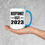Receptionist Established EST. 2023 - 15oz Accent Mug Blue