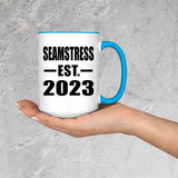 Seamstress Established EST. 2023 - 15oz Accent Mug Blue