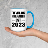 Tax Preparer Established EST. 2023 - 15oz Accent Mug Blue