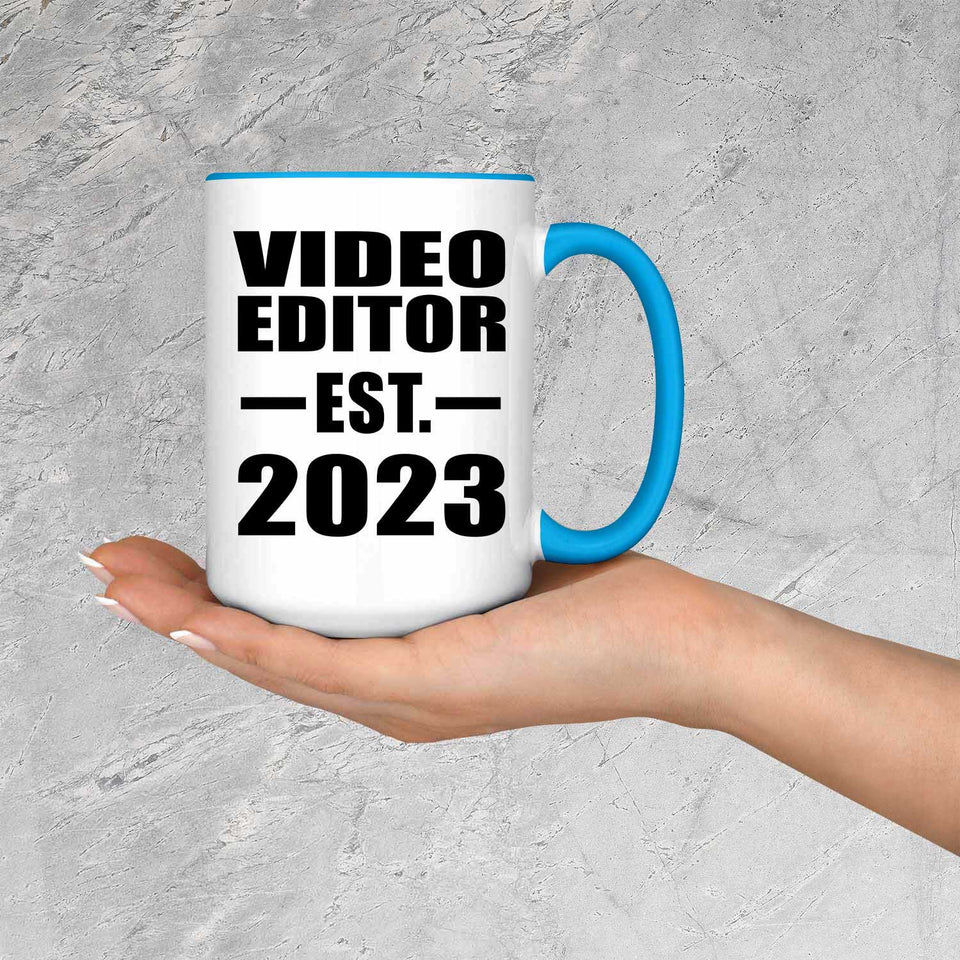 Video Editor Established EST. 2023 - 15oz Accent Mug Blue