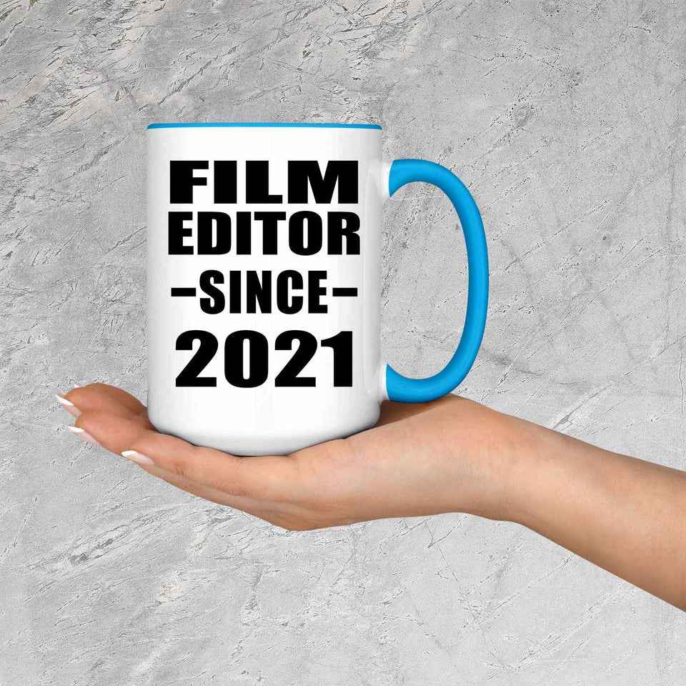 Film Editor Since 2021 - 15oz Accent Mug Blue