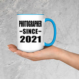 Photographer Since 2021 - 15oz Accent Mug Blue