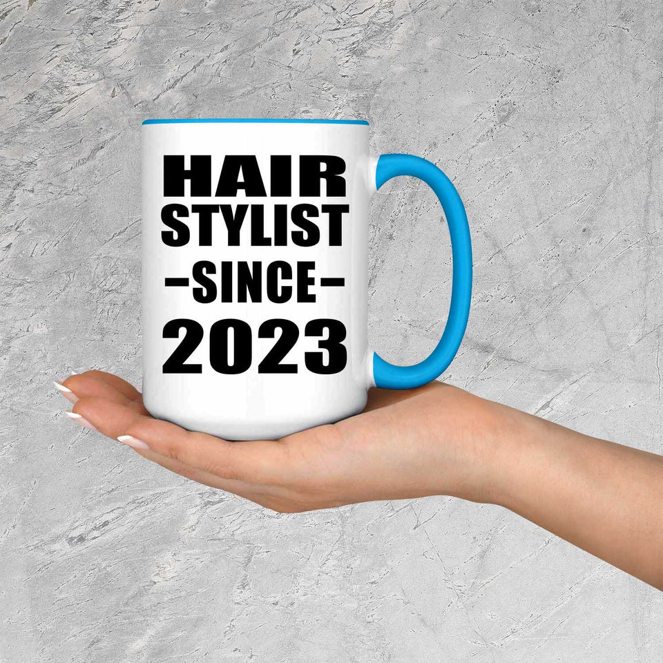 Hair Stylist Since 2023 - 15oz Accent Mug Blue