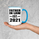 Father In Law Established EST. 2021 - 15oz Accent Mug Blue