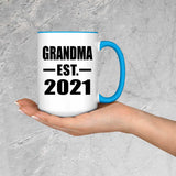 Grandma Established EST. 2021 - 15oz Accent Mug Blue