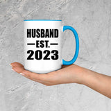Husband Established EST. 2023 - 15oz Accent Mug Blue