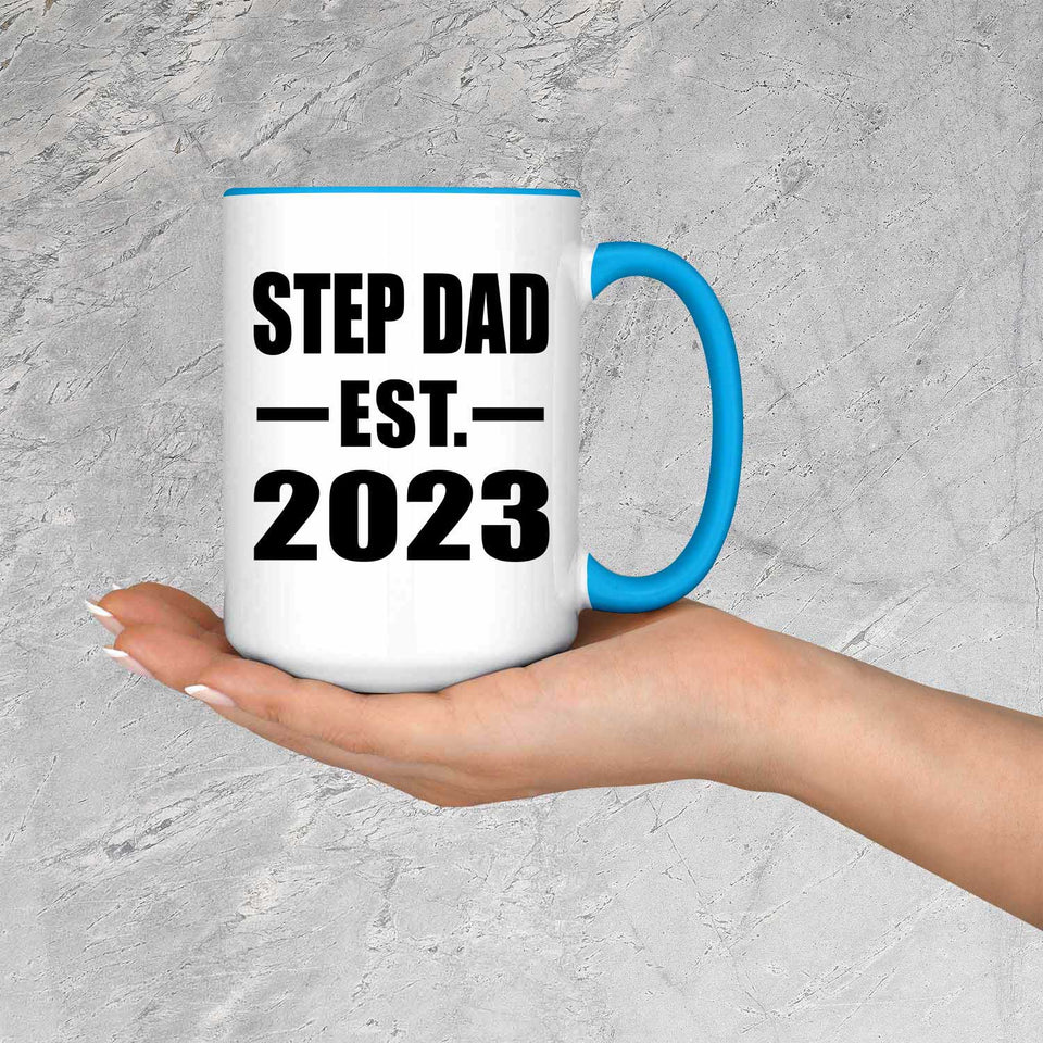 Step Dad Established EST. 2023 - 15oz Accent Mug Blue