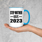 Step Mother Established EST. 2023 - 15oz Accent Mug Blue