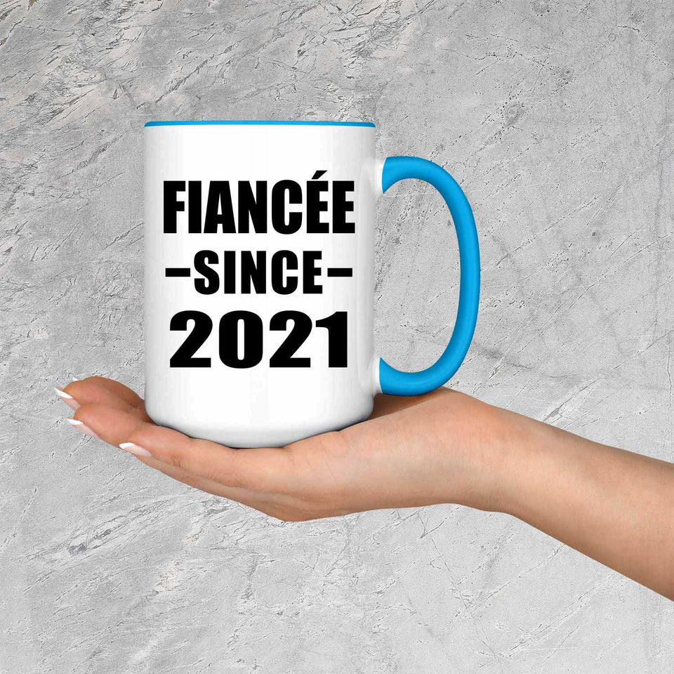 Fiancee Since 2021 - 15oz Accent Mug Blue