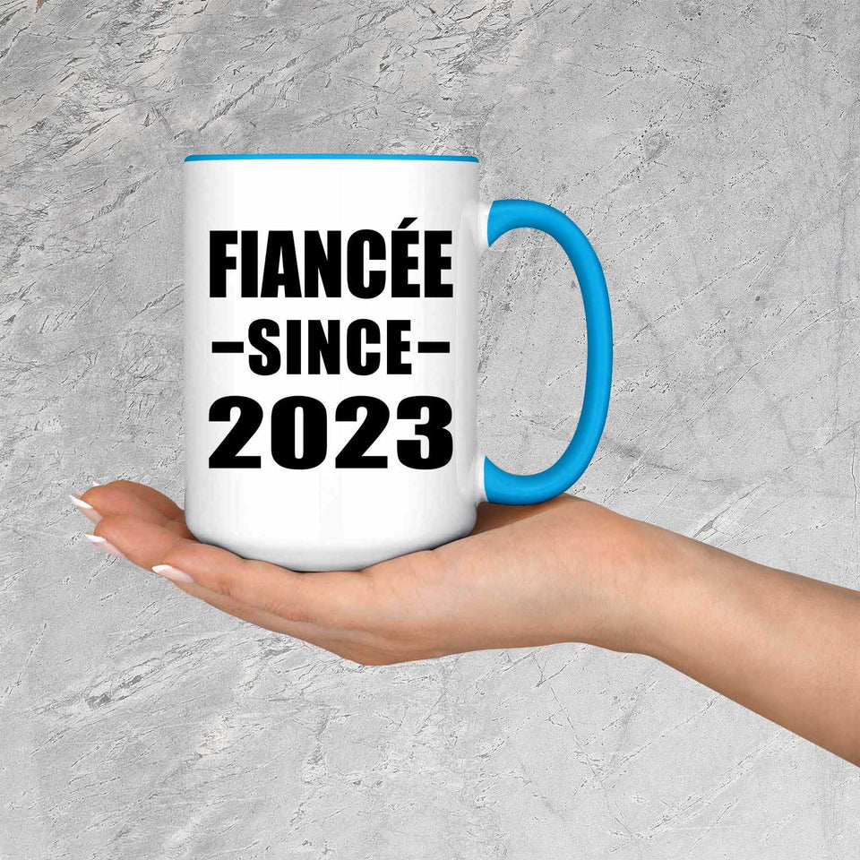 Fiancee Since 2023 - 15oz Accent Mug Blue