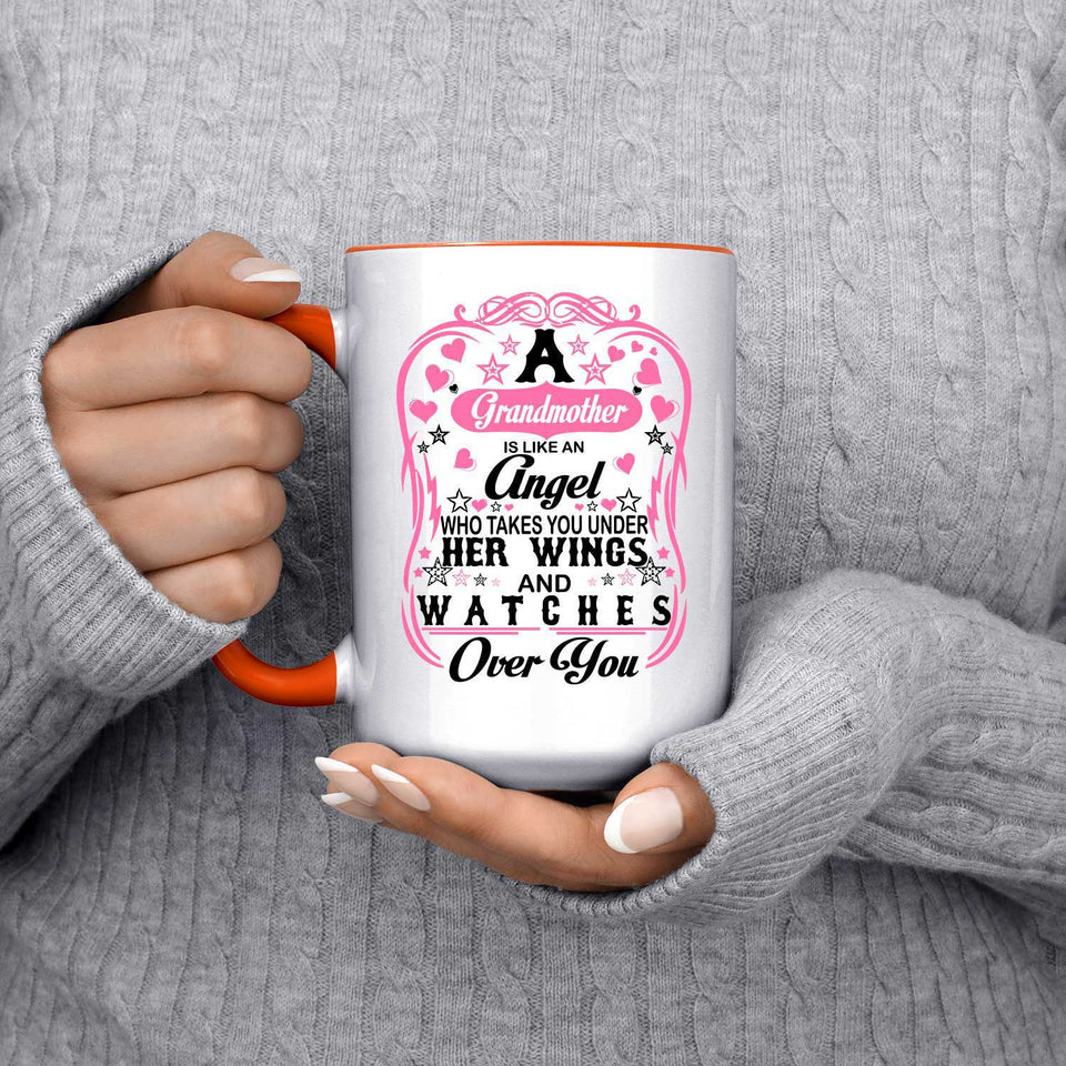 Grandmother Is An Angel Takes You Under Her Wings - 15oz Accent Mug Orange