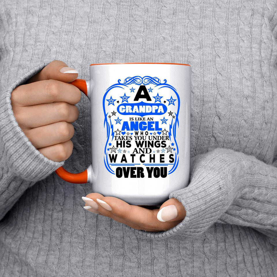 Grandpa Is An Angel Takes You Under His Wings - 15oz Accent Mug Orange