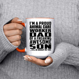 Proud Animal Care Worker Dad Of Awesome Son - 15oz Accent Mug Orange