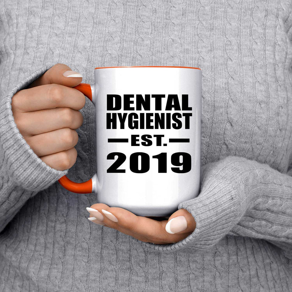 Dental Hygienist Established EST. 2019 - 15oz Accent Mug Orange