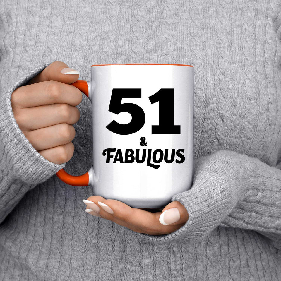 51st Birthday 51 & Fabulous - 15oz Accent Mug Orange