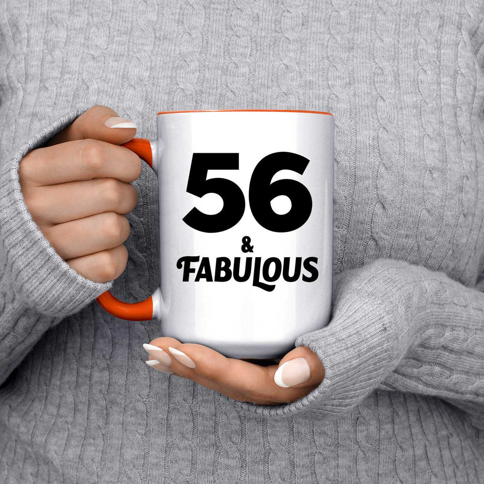 56th Birthday 56 & Fabulous - 15oz Accent Mug Orange