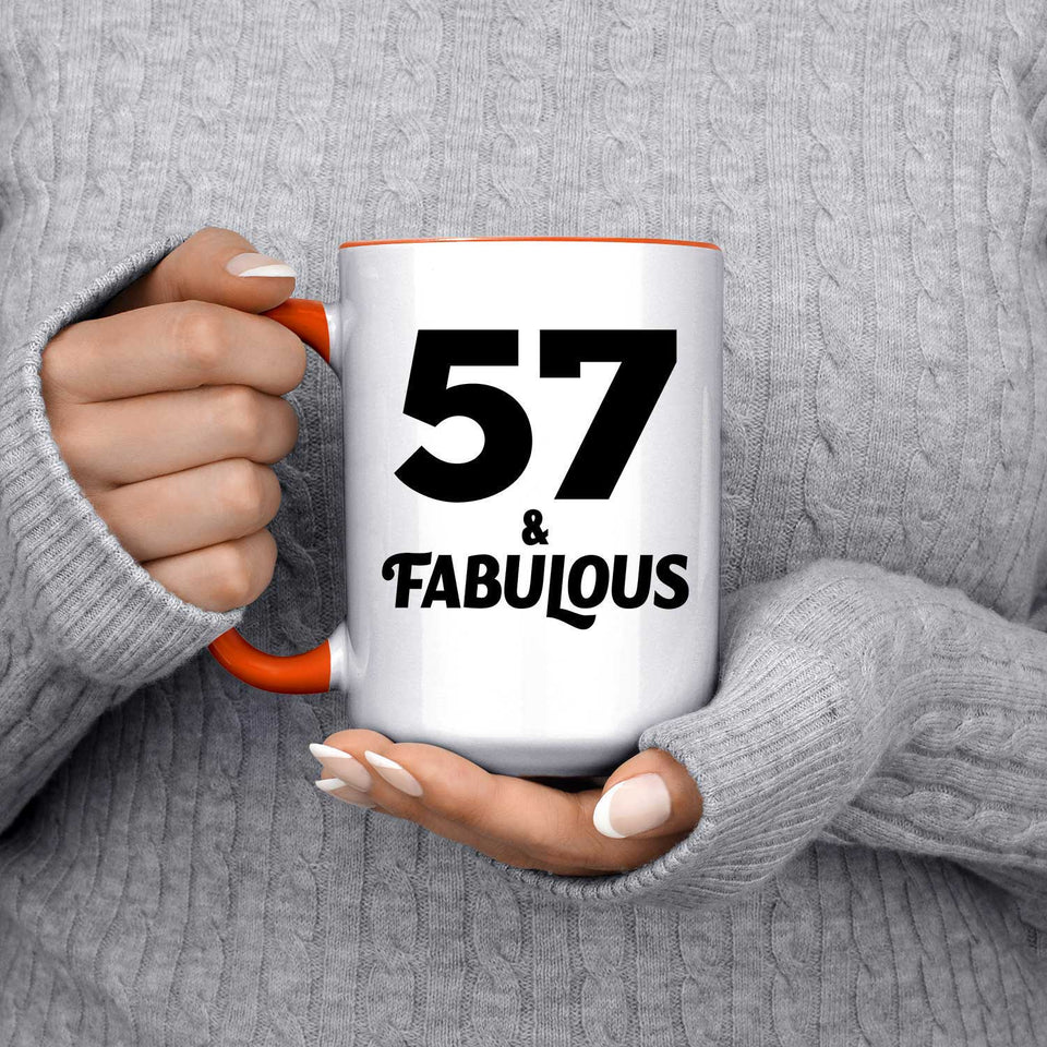 57th Birthday 57 & Fabulous - 15oz Accent Mug Orange