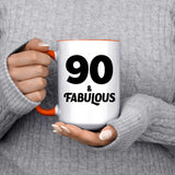 90th Birthday 90 & Fabulous - 15oz Accent Mug Orange