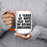5th Birthday 5 Years 60 Months 1826 Days Of Awesome - 15oz Accent Mug Orange