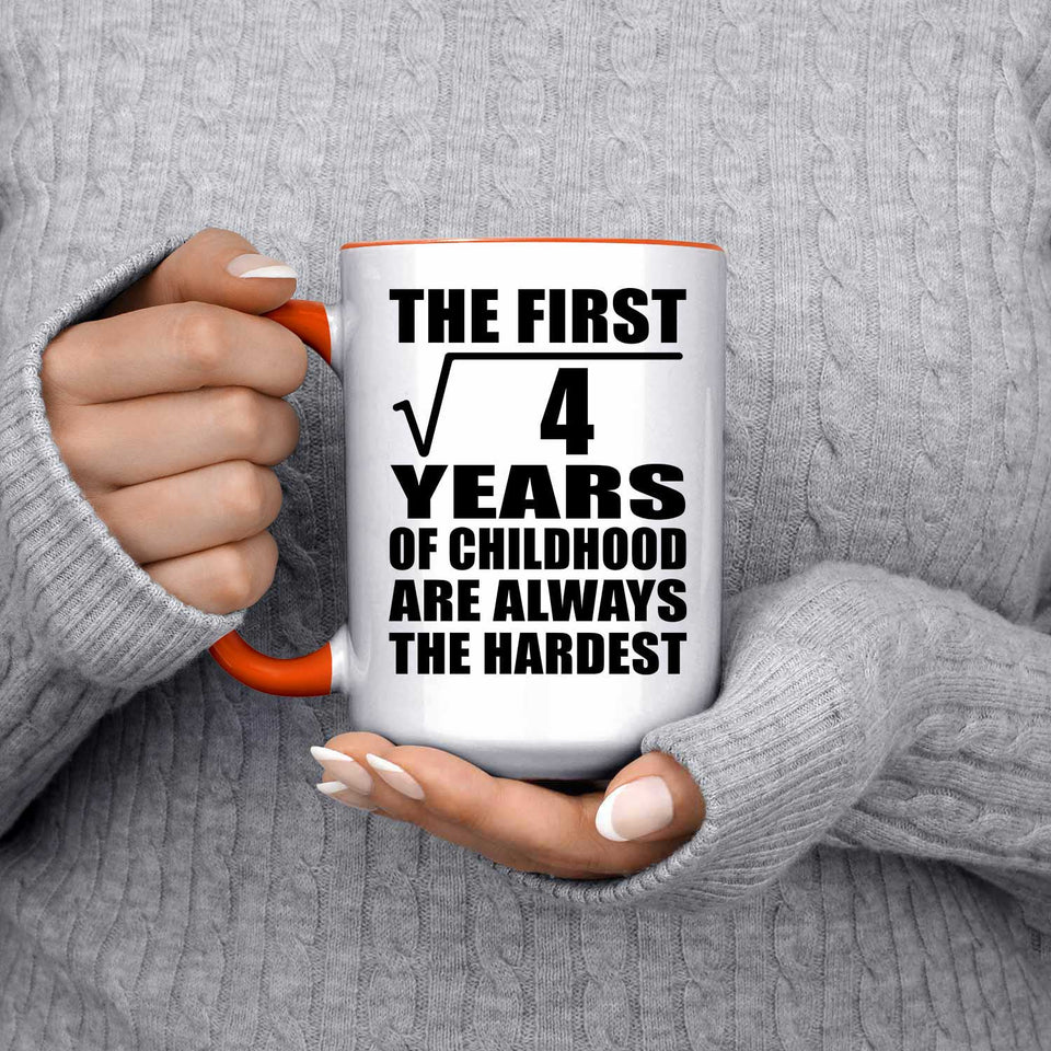 2nd Birthday Square Root of 4 Years of Childhood - 15oz Accent Mug Orange