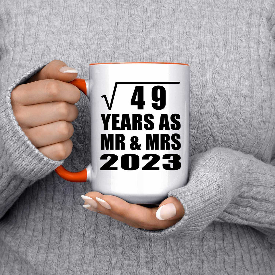 7th Anniversary Square Root of 49 Years As Mr & Mrs 2023 - 15oz Accent Mug Orange