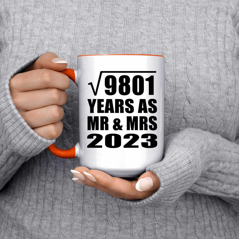 99th Anniversary Square Root of 9801 Years As Mr & Mrs 2023 - 15oz Accent Mug Orange