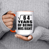 8th Anniversary Square Root of 64 Years of Being Mrs Right - 15oz Accent Mug Orange