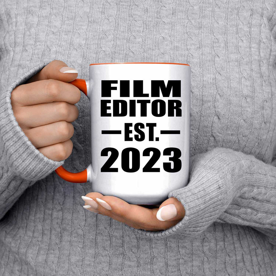 Film Editor Established EST. 2023 - 15oz Accent Mug Orange