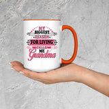 My Biggest Reason For Living Calls Me Grandma - 15oz Accent Mug Orange