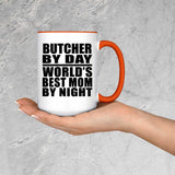 Butcher By Day World's Best Mom By Night - 15oz Accent Mug Orange