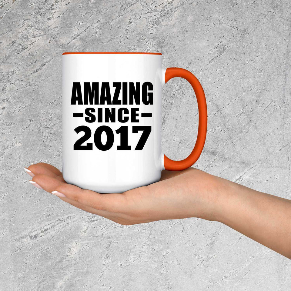 7th Birthday Amazing Since 2017 - 15oz Accent Mug Orange
