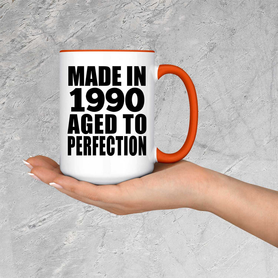 34th Birthday Made In 1990 Aged to Perfection - 15oz Accent Mug Orange