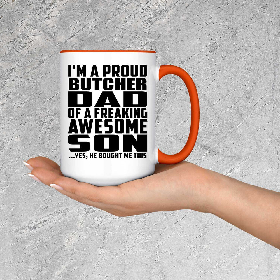 Proud Butcher Dad Of Awesome Son - 15oz Accent Mug Orange