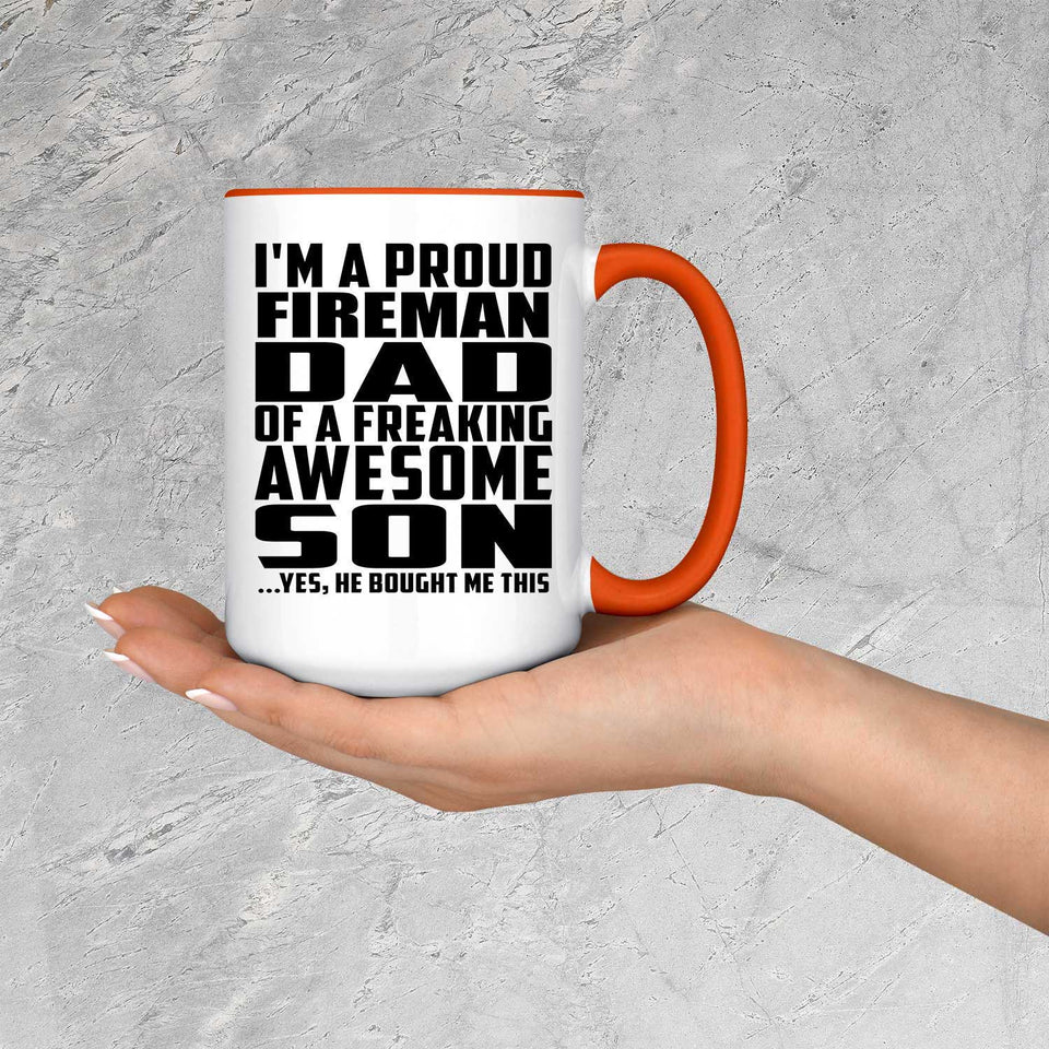 Proud Fireman Dad Of Awesome Son - 15oz Accent Mug Orange