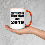Construction Foreman Established EST. 2019 - 15oz Accent Mug Orange