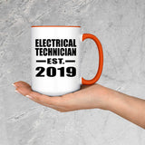 Electrical Technician Established EST. 2019 - 15oz Accent Mug Orange